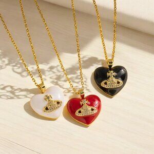 Heart Saturn Titanium Steel 18K Gold Plated Necklaces